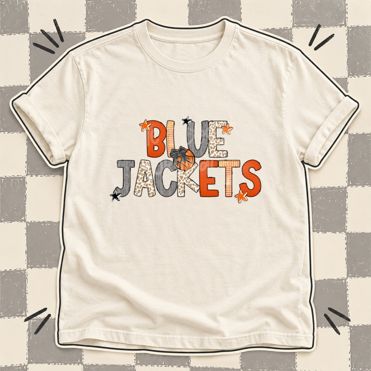 Mixed Doodle Basketball Mascots – Hoops Houndstooth Blue Jackets design