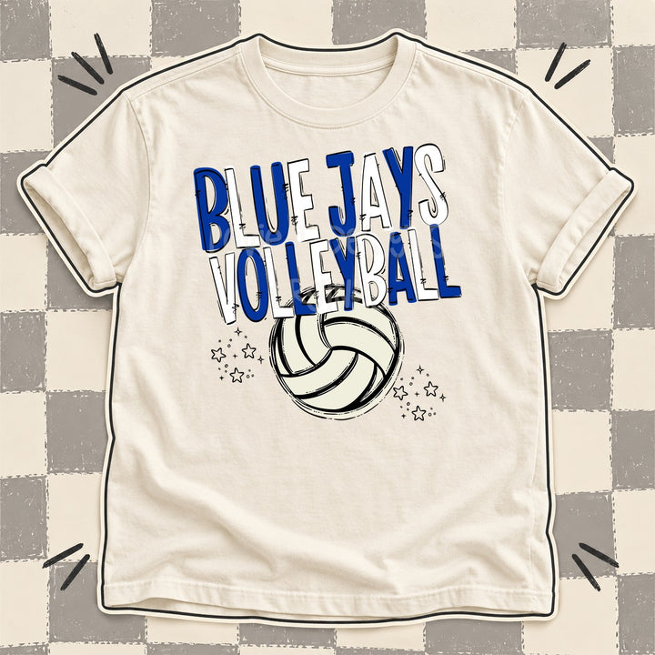 Blue Jays Royal Blue White Team Go Volleyball Mascots DTF transfer mockup