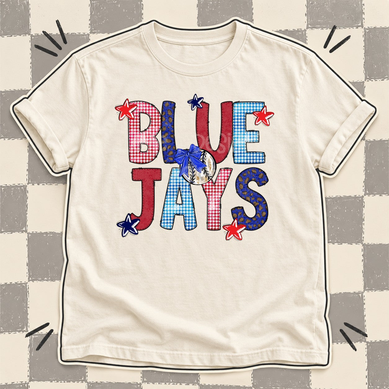 Mixed Doodle Baseball Mascots – Red and Royal Blue Jays design