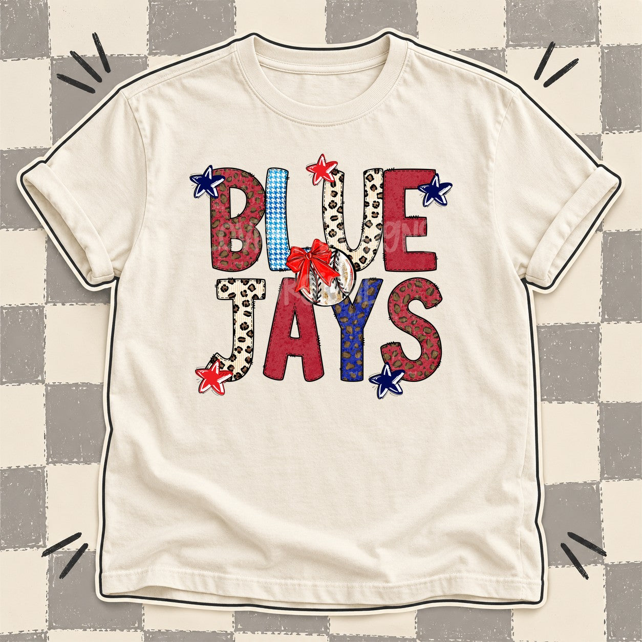Mixed Doodle Baseball Mascots – Leopard Red Navy Blue Jays design