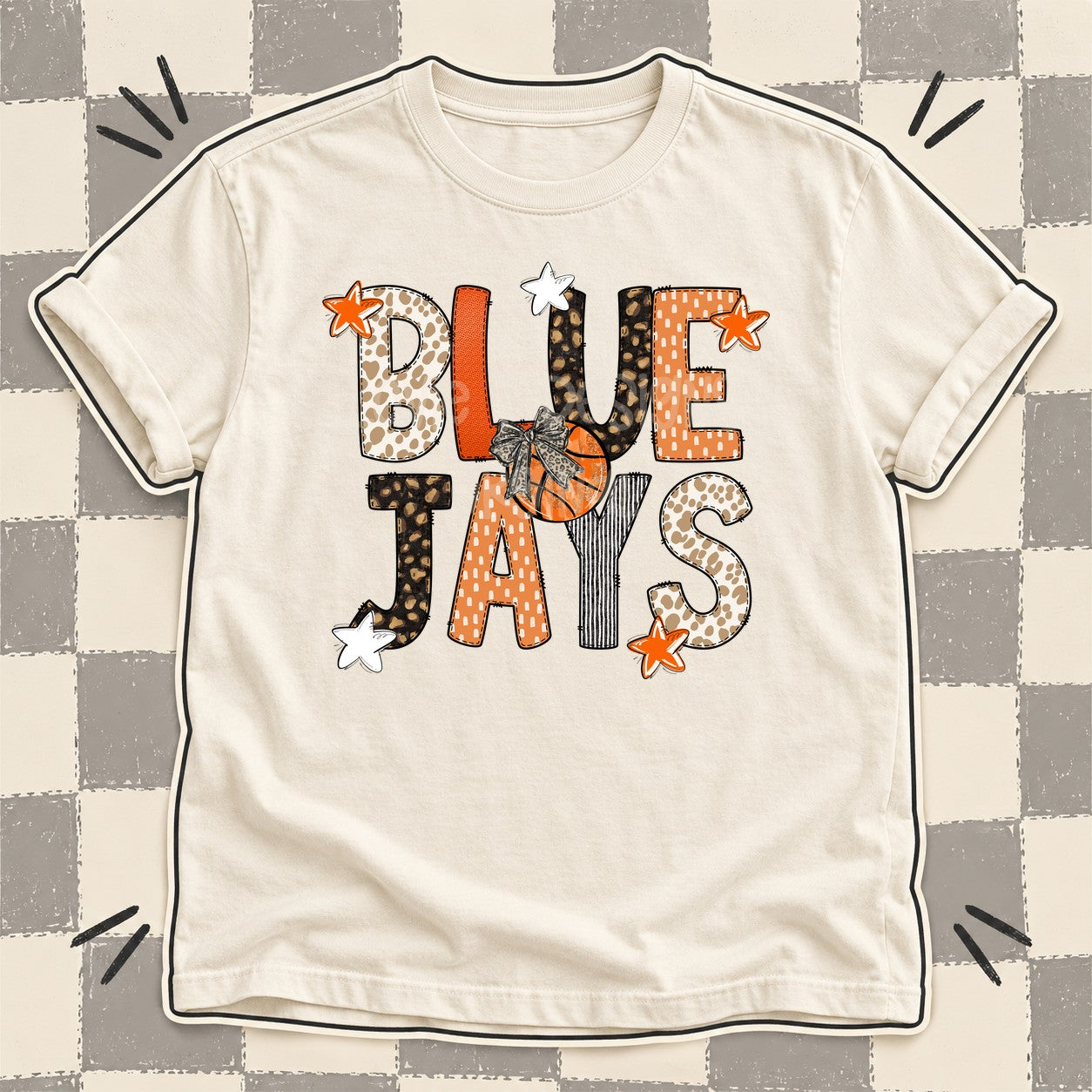 Mixed Doodle Basketball Mascots – Orange and Brown Blue Jays design