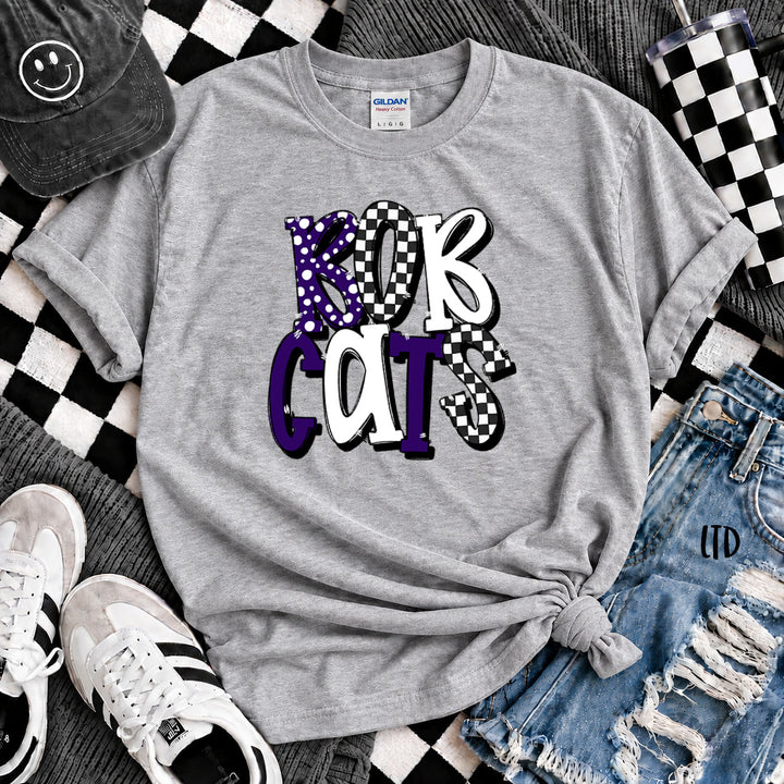 Bobcats Purple White Dot Dot Check Mix Mascots DTF transfer mockup