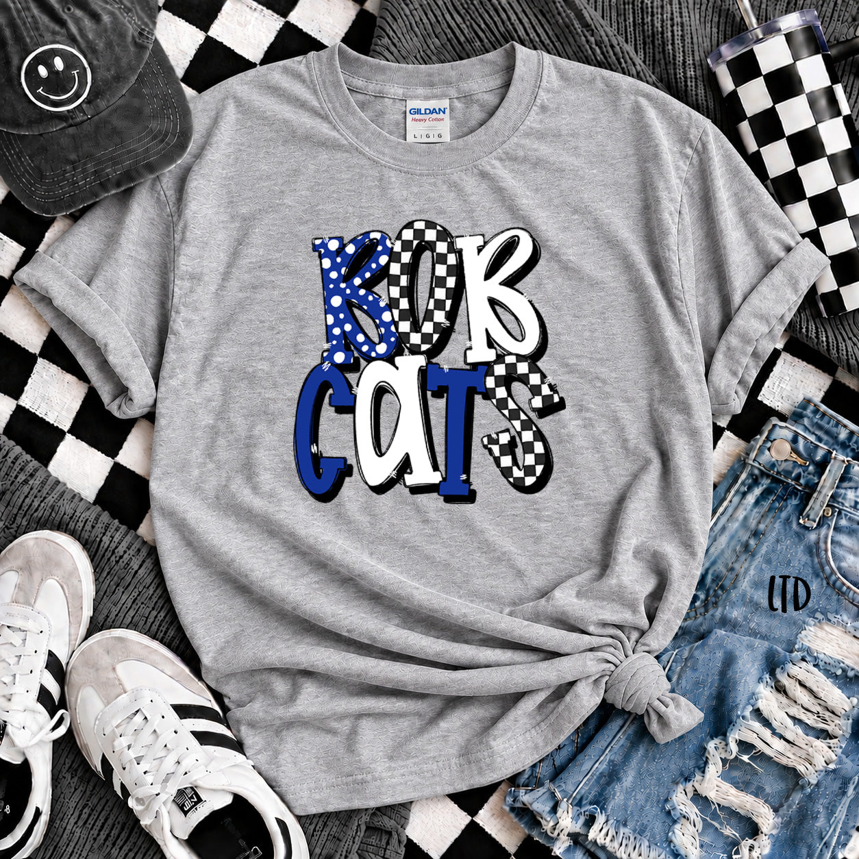 Dot Dot Check Mix Mascots Bobcats Royal Blue Black White design