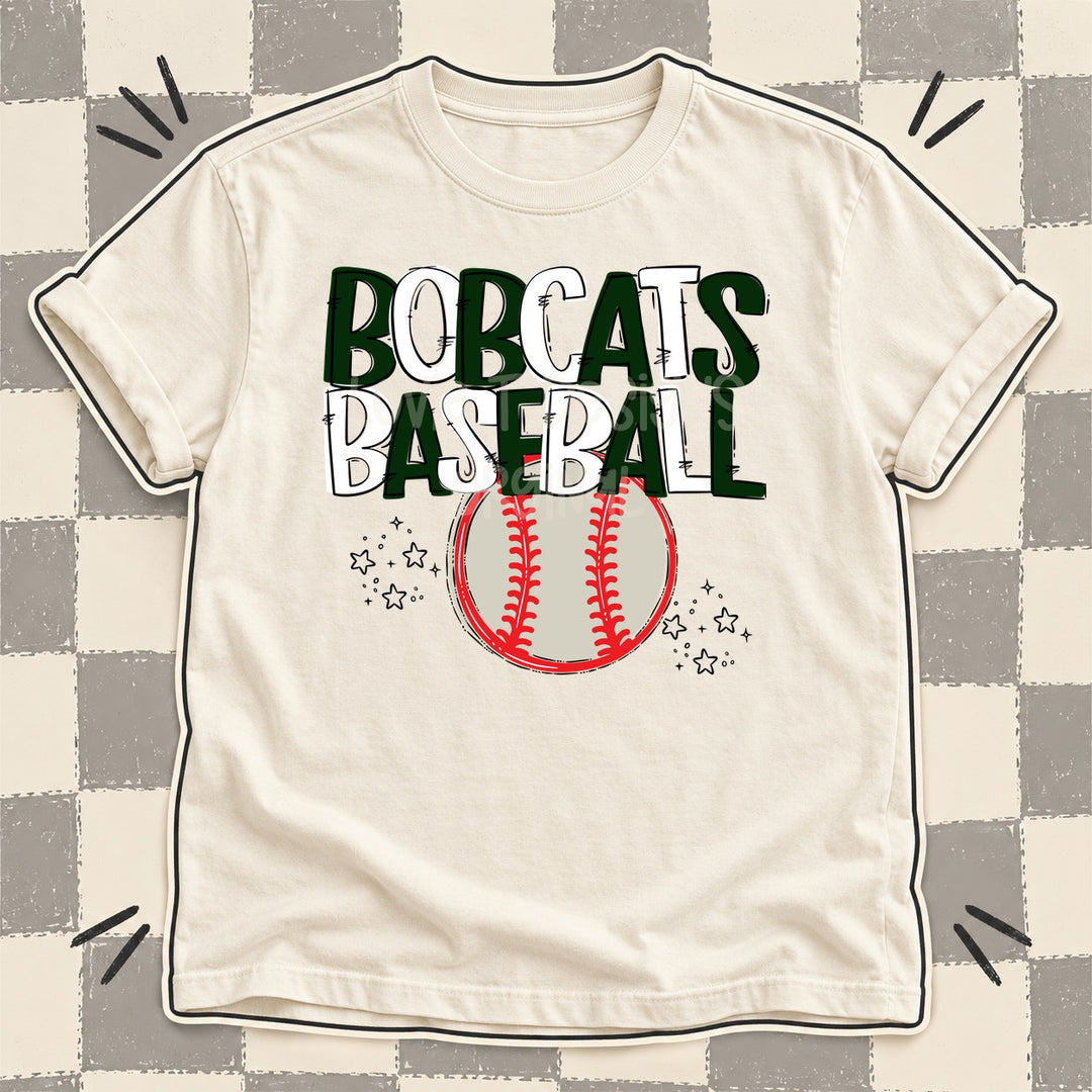 Bobcats Dark Green White Team Go Baseball Mascots DTF transfer mockup