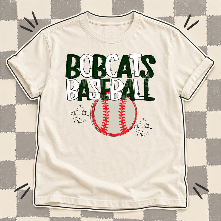 Bobcats Dark Green White Team Go Baseball Mascots DTF transfer mockup