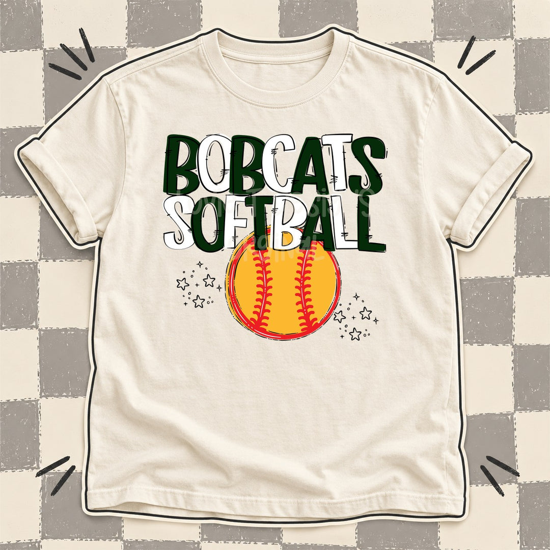 Bobcats Dark Green White Team Go Softball Mascots DTF transfer mockup
