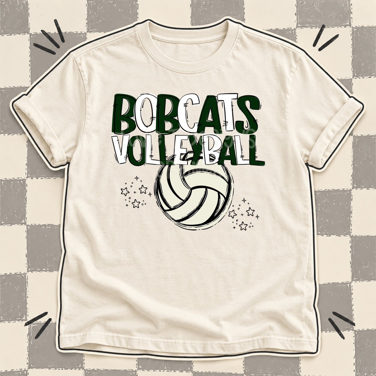 Team Go Volleyball Mascots Bobcats Dark Green White design