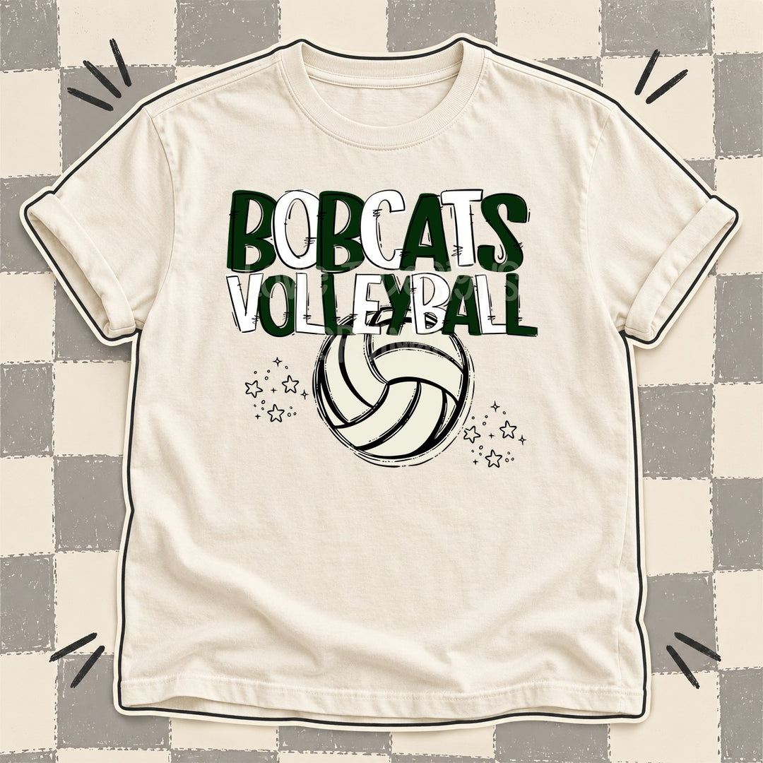 Bobcats Dark Green White Team Go Volleyball Mascots DTF transfer mockup
