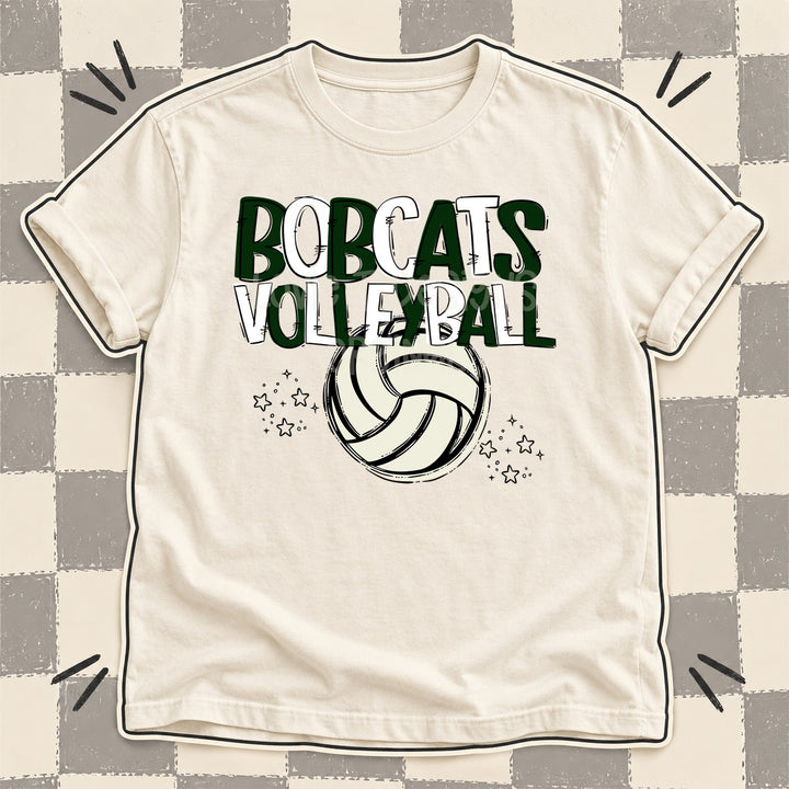 Bobcats Dark Green White Team Go Volleyball Mascots DTF transfer mockup