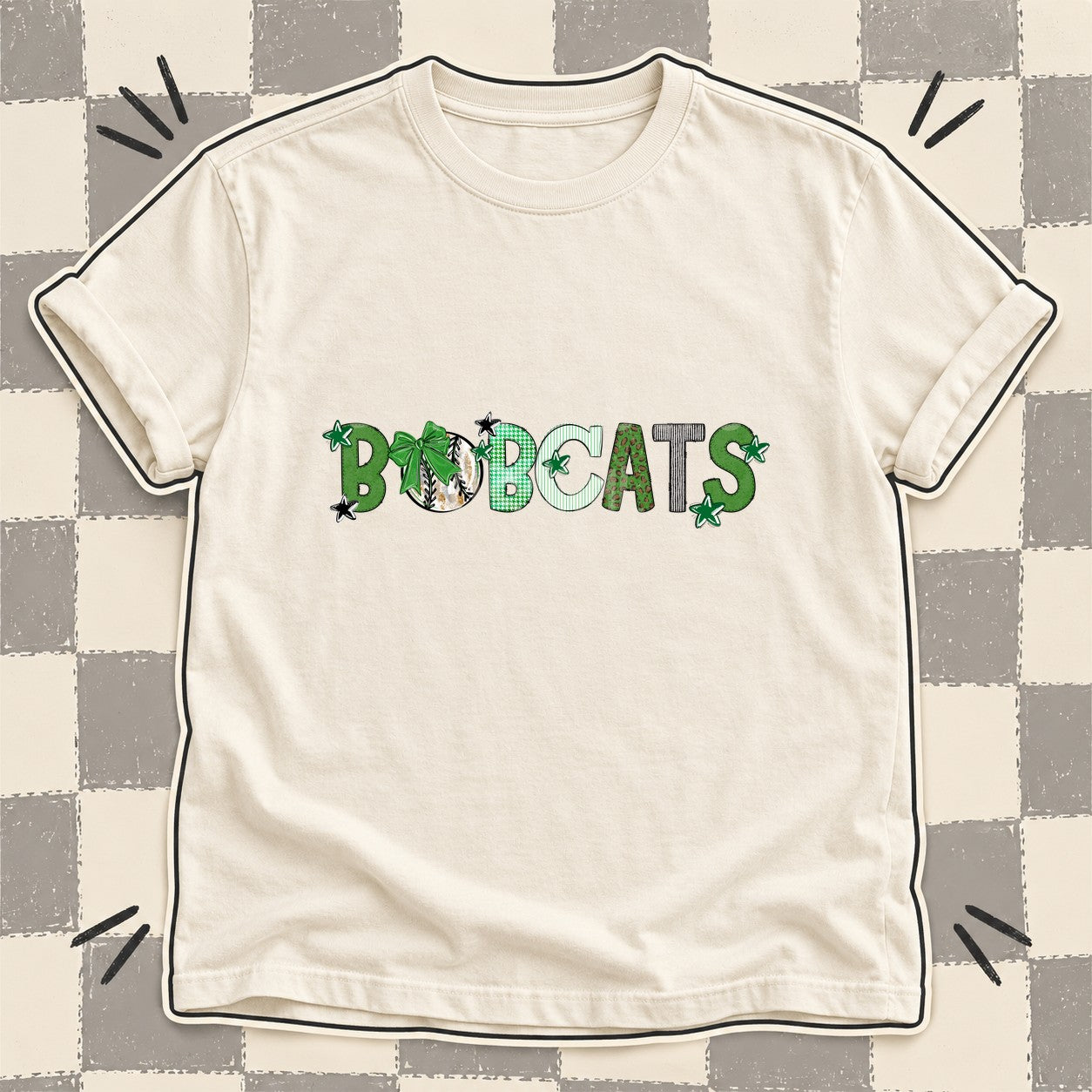 Mixed Doodle Baseball Mascots – Mascot Colors Bobcats Green Black White design