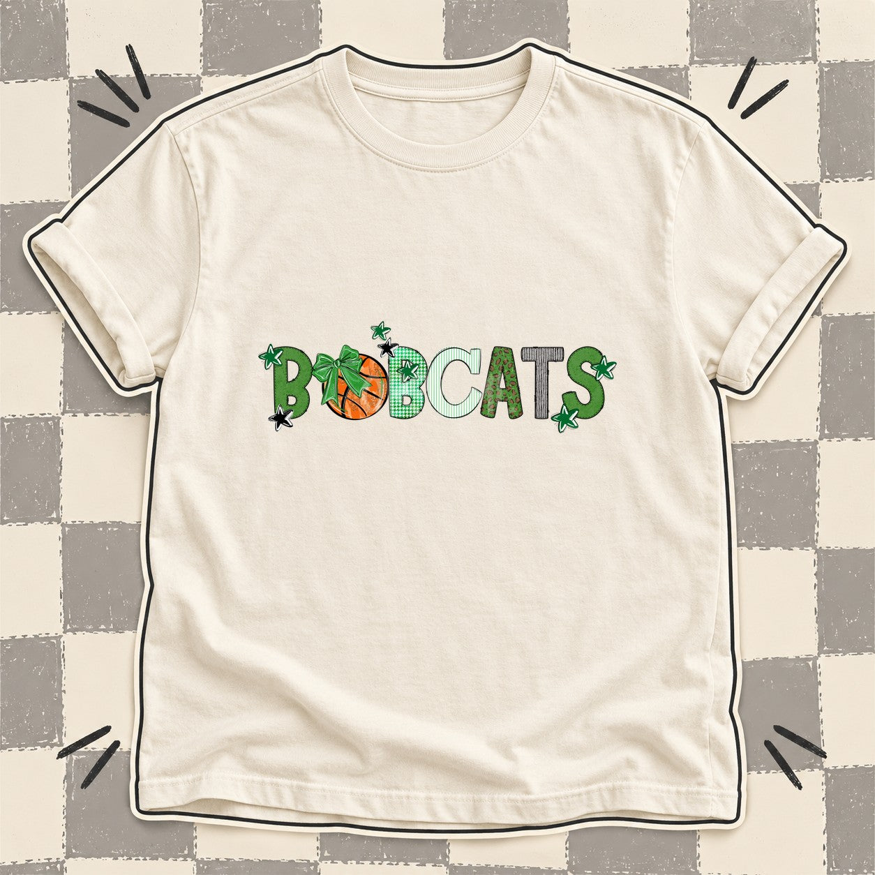 Mixed Doodle Basketball Mascots – Mascot Colors Bobcats Green Black White design