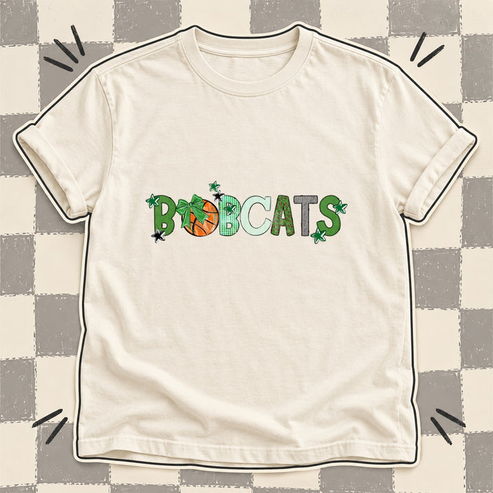 Bobcats Green Black White Mixed Doodle Basketball Mascots – Mascot Colors DTF transfer mockup