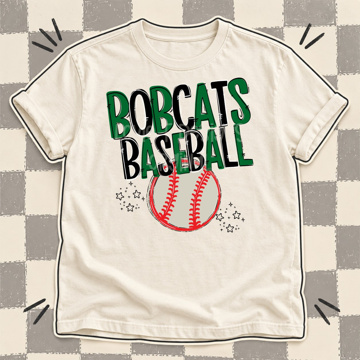 Team Go Baseball Mascots Bobcats Kelly Green Black design