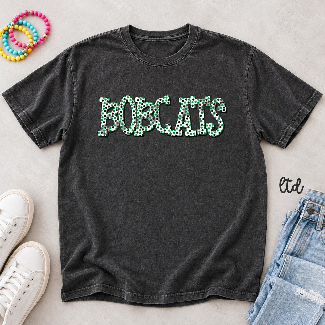 Bobcats Kelly Green Black Polka Dot Mascots DTF transfer mockup