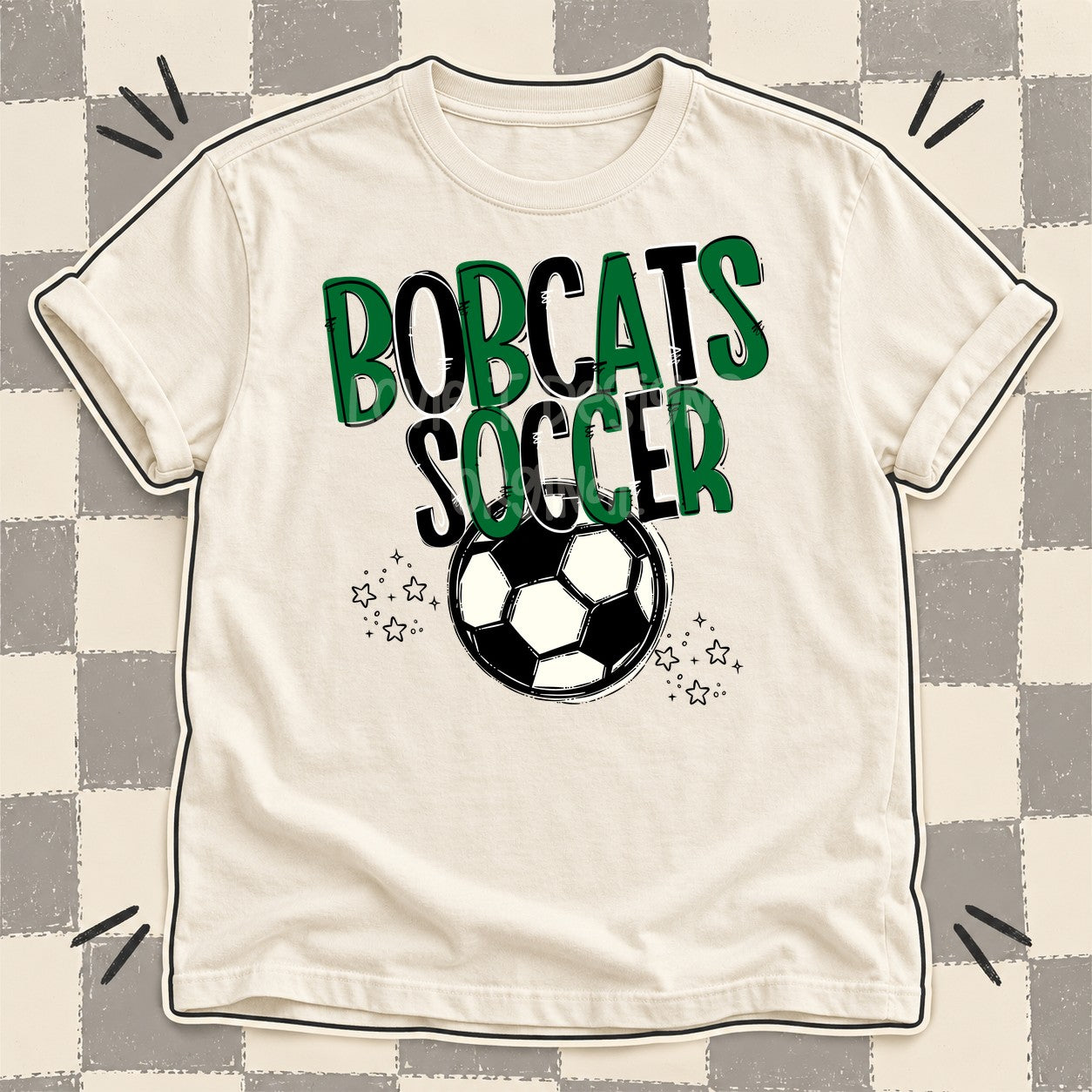 Team Go Soccer Mascots Bobcats Kelly Green Black design