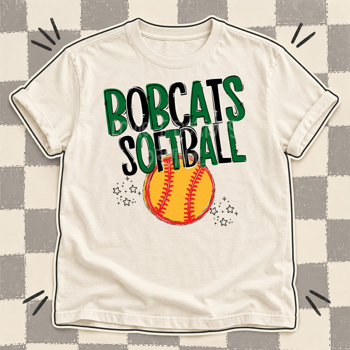 Bobcats Kelly Green Black Team Go Softball Mascots DTF transfer mockup