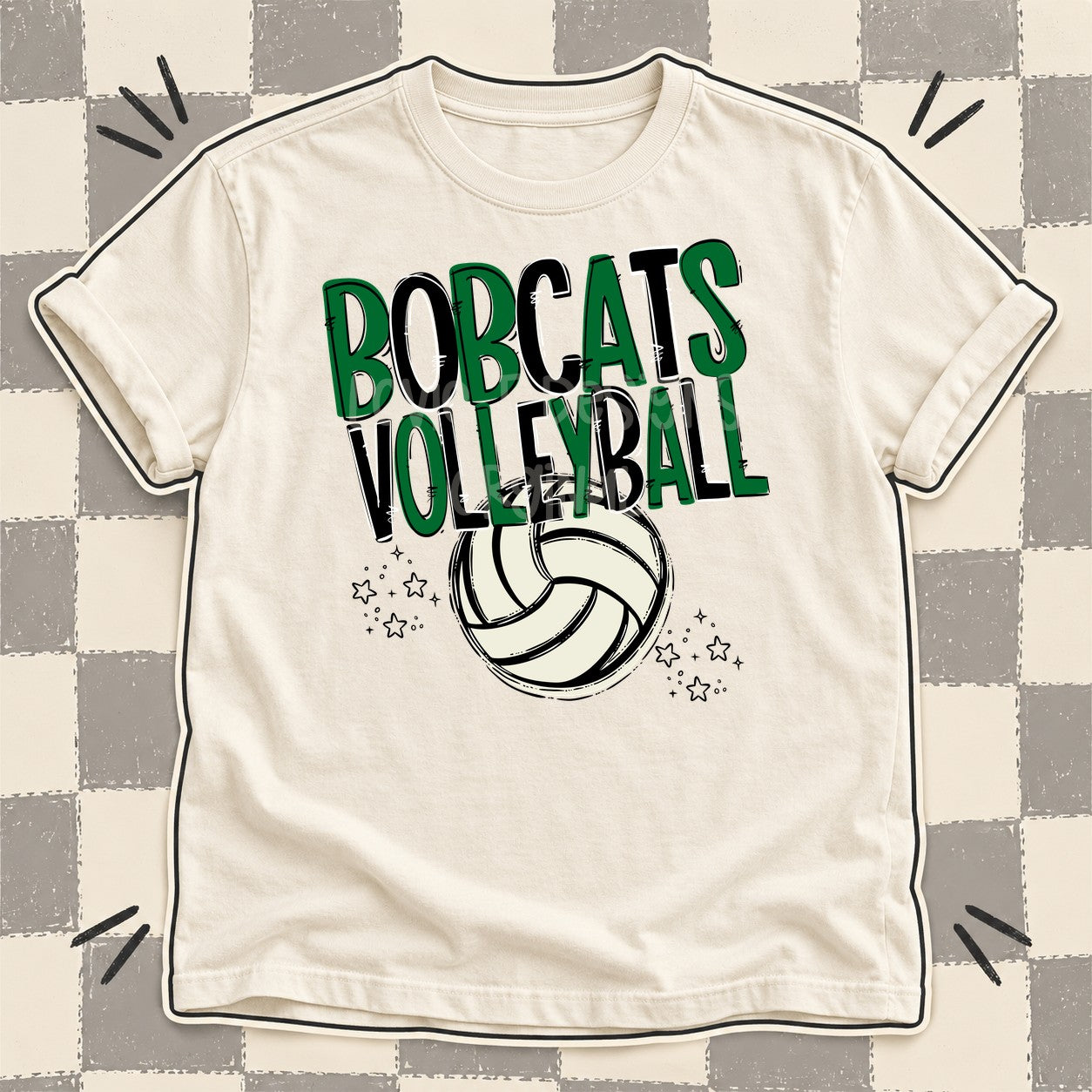 Team Go Volleyball Mascots Bobcats Kelly Green Black design