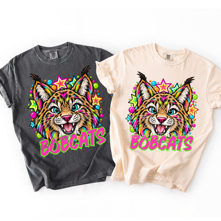 Bobcats Neon Starstruck mascot DTF transfer