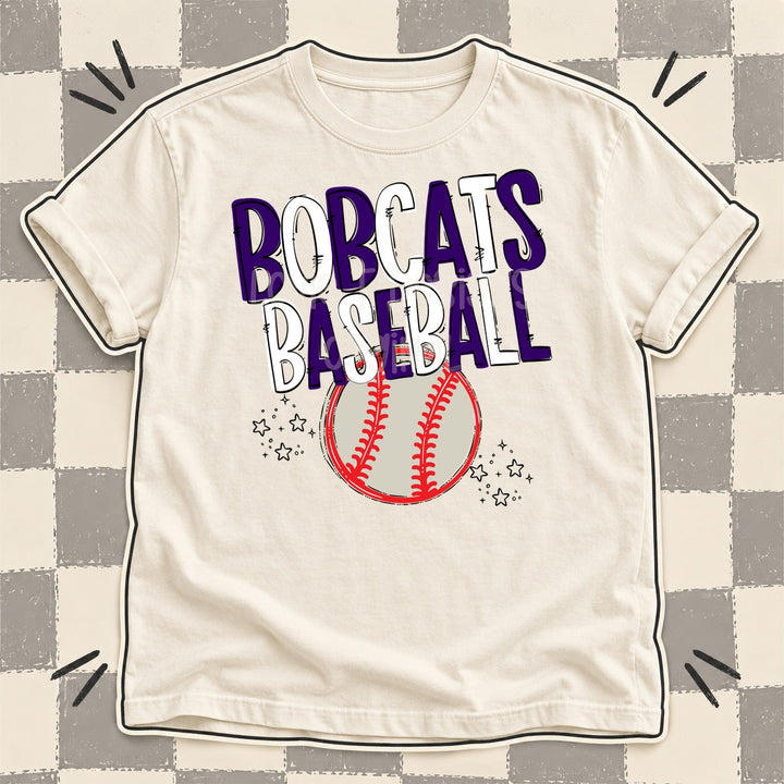 Bobcats Purple White Team Go Baseball Mascots DTF transfer mockup