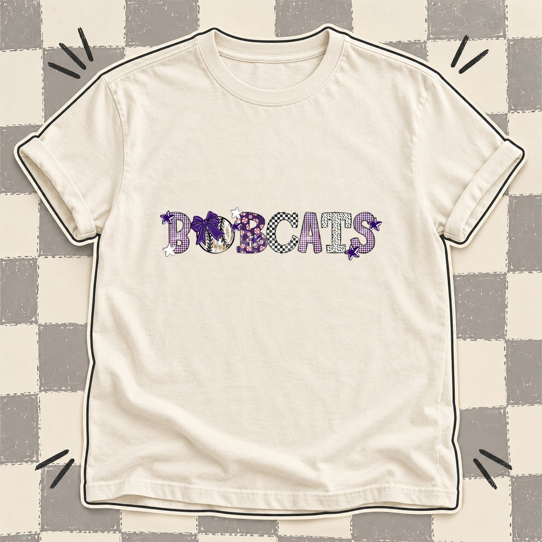 Bobcats Purple White Mixed Doodle Baseball Mascots – Mascot Colors DTF transfer mockup
