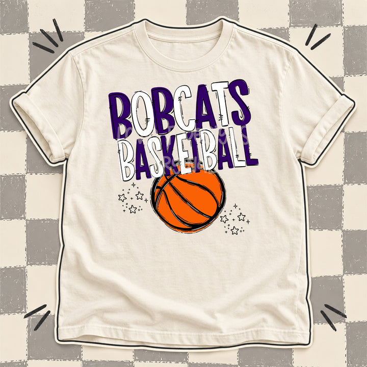 Bobcats Purple White Team Go Basketball Mascots DTF transfer