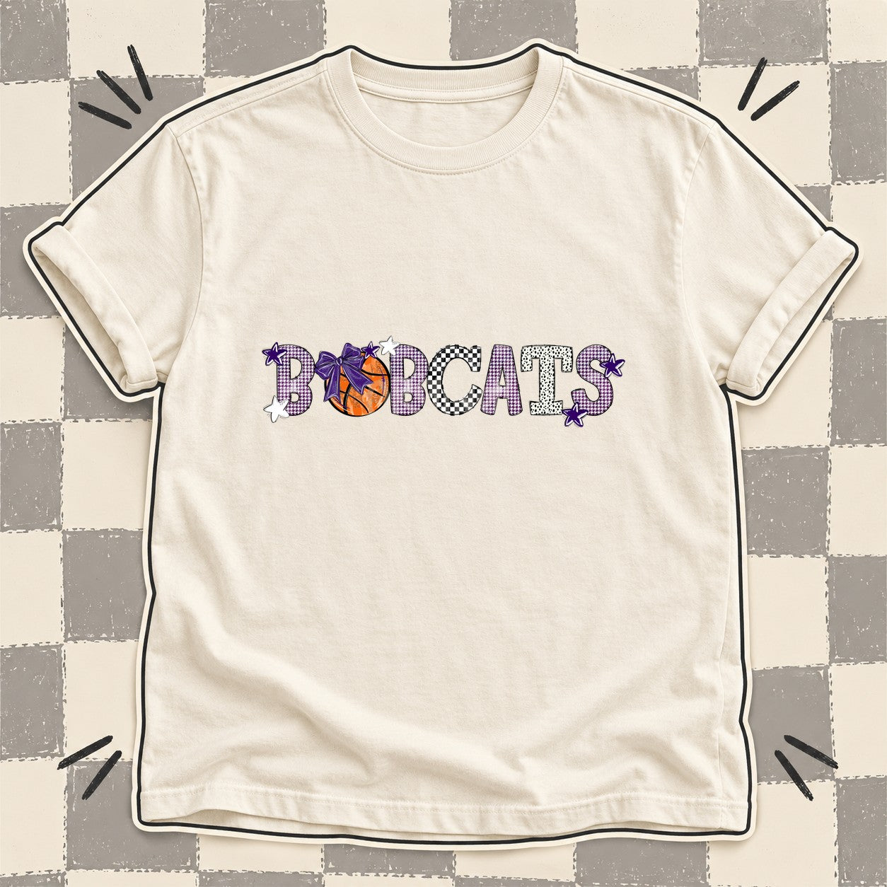 Mixed Doodle Basketball Mascots – Mascot Colors Bobcats Purple White design