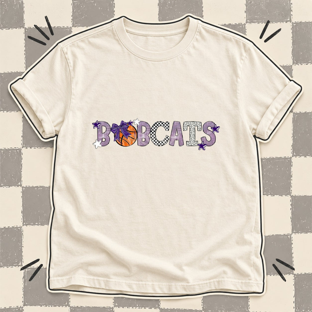 Bobcats Purple White Mixed Doodle Basketball Mascots – Mascot Colors DTF transfer mockup