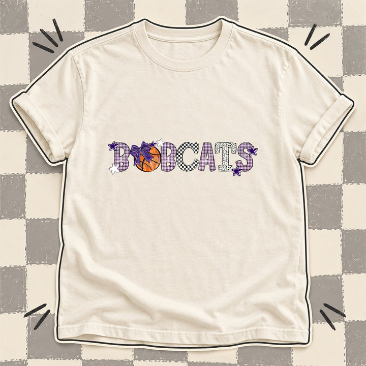 Bobcats Purple White Mixed Doodle Basketball Mascots – Mascot Colors DTF transfer mockup
