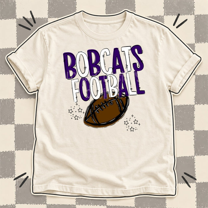 Bobcats Purple White Team Go Football Mascots DTF transfer mockup