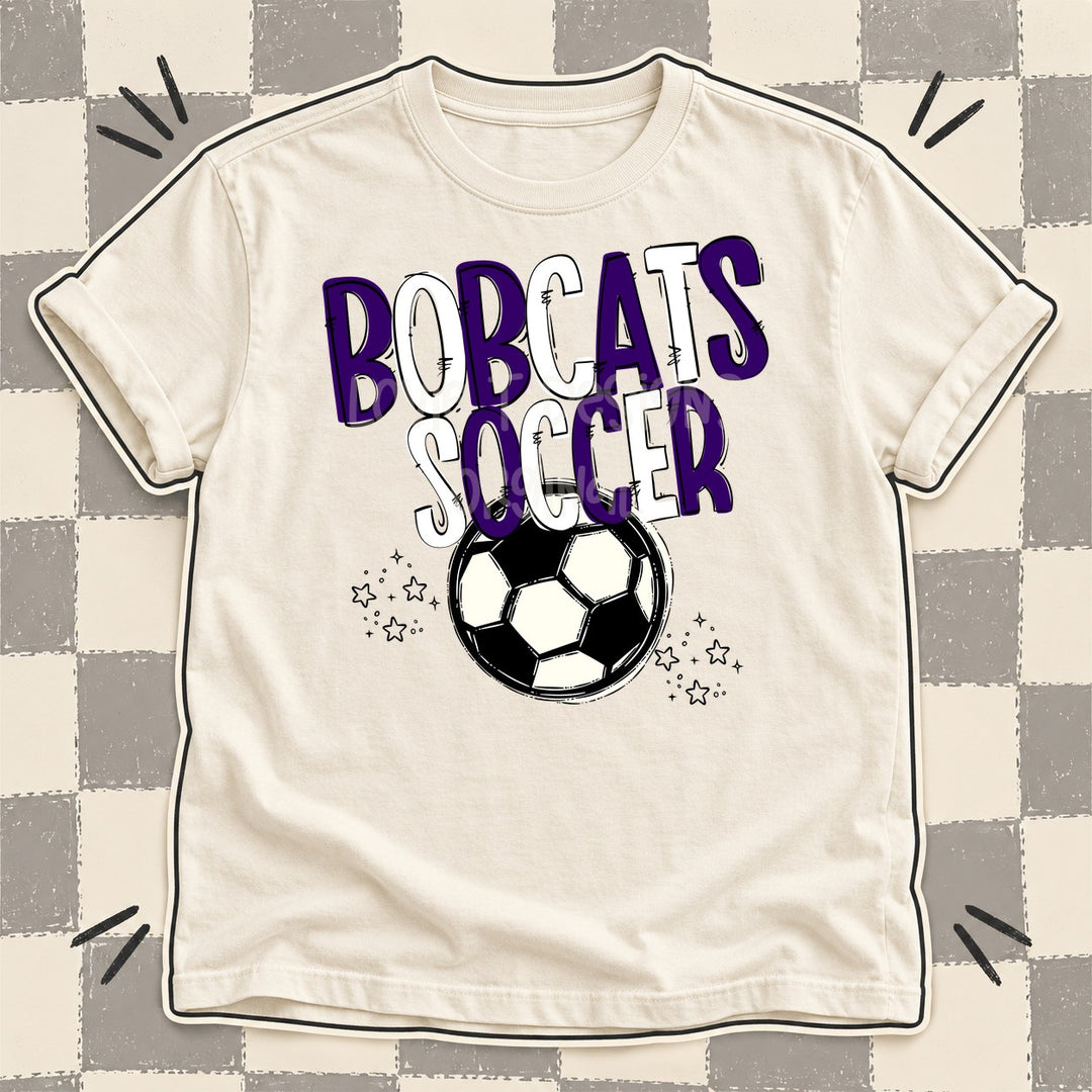 Bobcats Purple White Team Go Soccer Mascots DTF transfer mockup