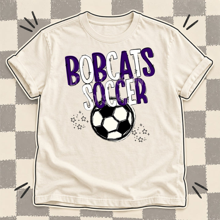 Bobcats Purple White Team Go Soccer Mascots DTF transfer mockup