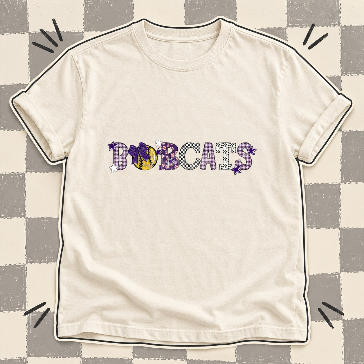 Mixed Doodle Softball Mascots – Mascot Colors Bobcats Purple White design