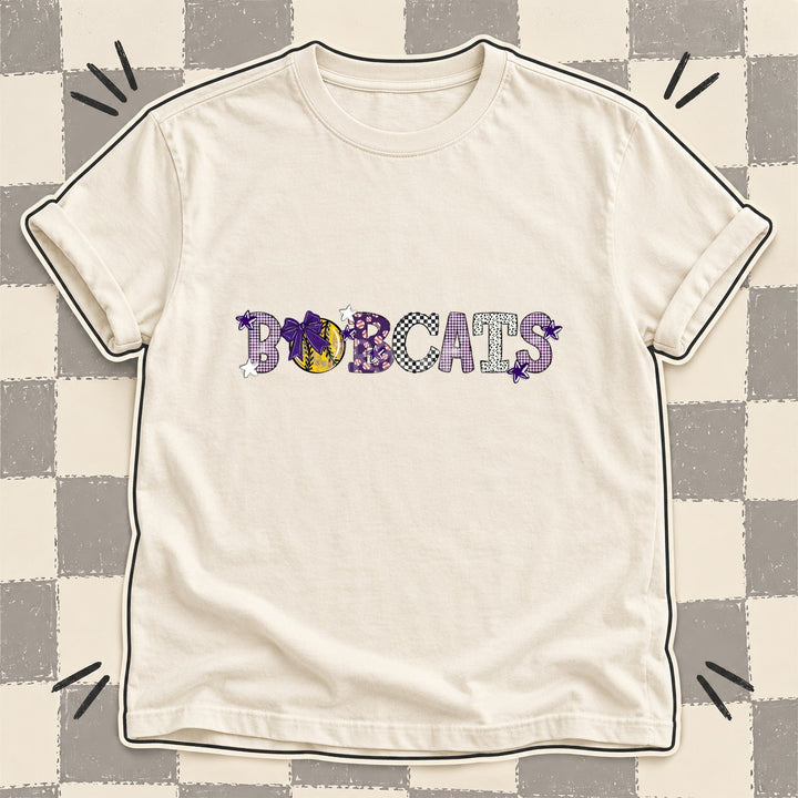 Bobcats Purple White Mixed Doodle Softball Mascots – Mascot Colors DTF transfer mockup