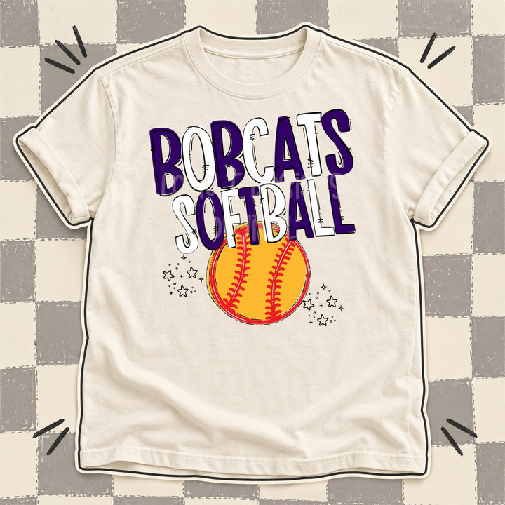 Bobcats Purple White Team Go Softball Mascots DTF transfer mockup