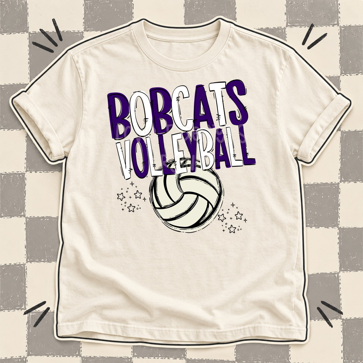 Team Go Volleyball Mascots Bobcats Purple White design