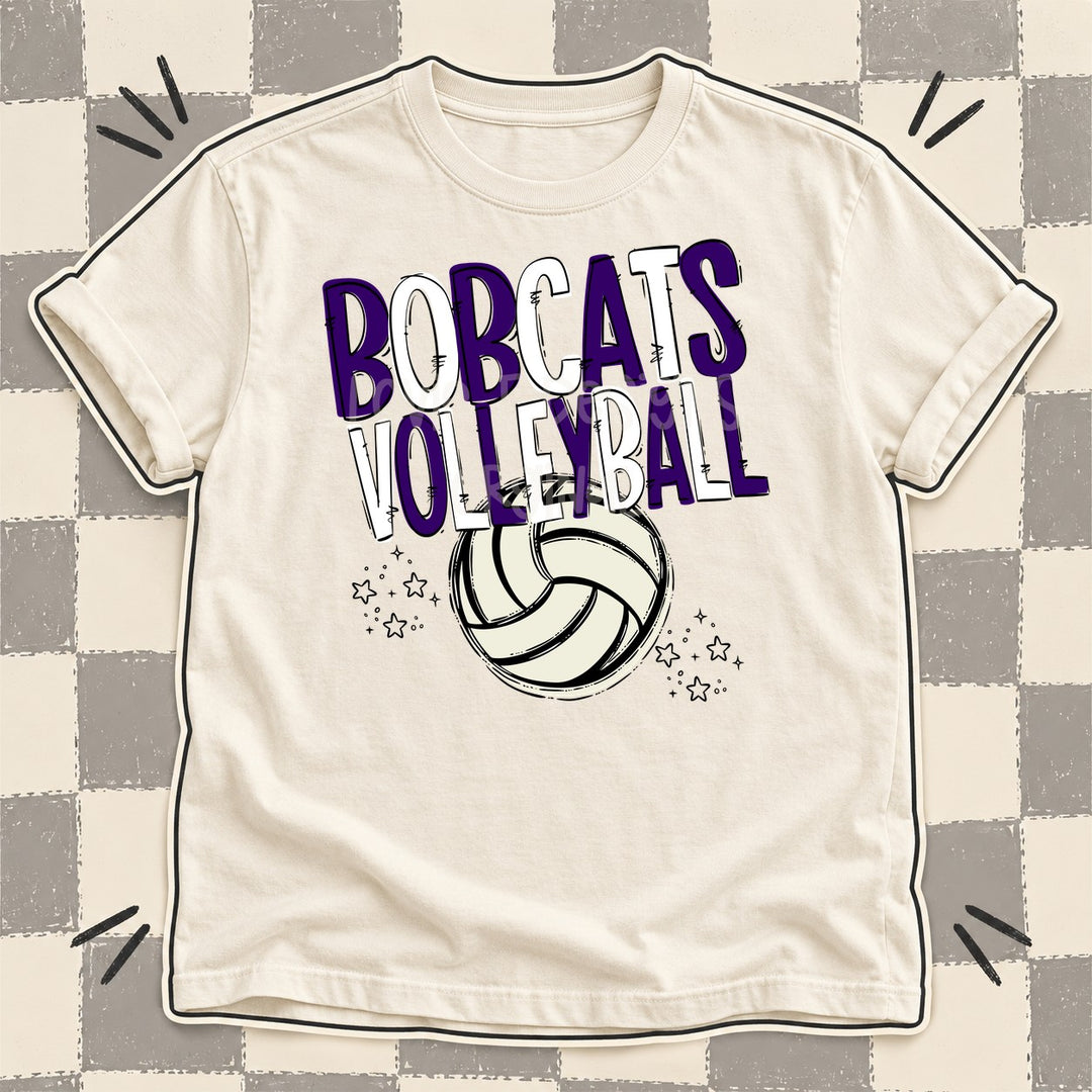 Bobcats Purple White Team Go Volleyball Mascots DTF transfer mockup