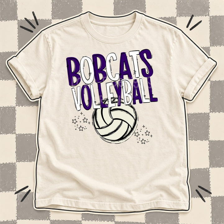 Bobcats Purple White Team Go Volleyball Mascots DTF transfer mockup