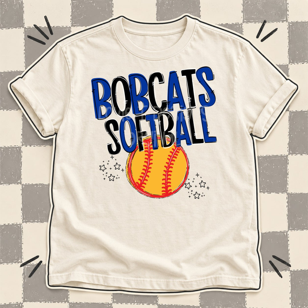 Bobcats Royal Blue Black Team Go Softball Mascots DTF transfer mockup