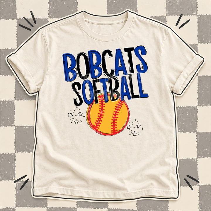 Bobcats Royal Blue Black Team Go Softball Mascots DTF transfer mockup