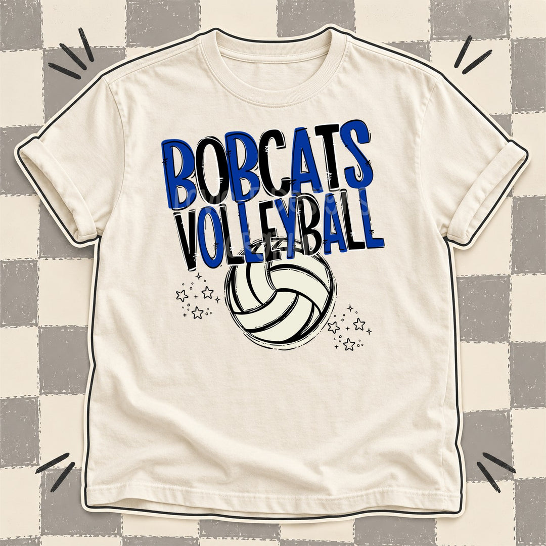 Bobcats Royal Blue Black Team Go Volleyball Mascots DTF transfer mockup