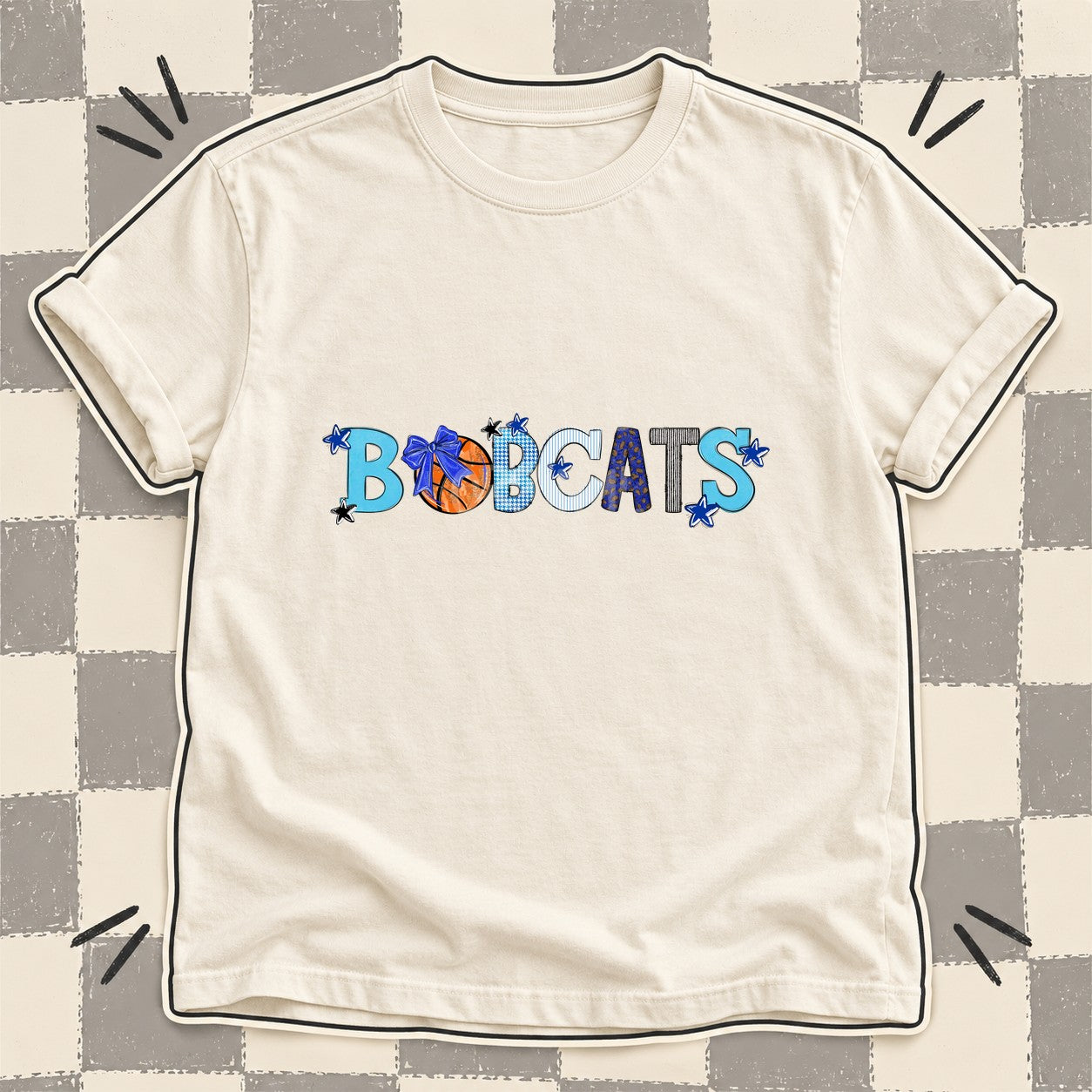 Mixed Doodle Basketball Mascots – Mascot Colors Bobcats Royal Blue Black White design