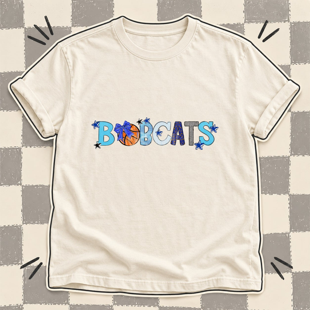 Bobcats Royal Blue Black White Mixed Doodle Basketball Mascots – Mascot Colors DTF transfer mockup