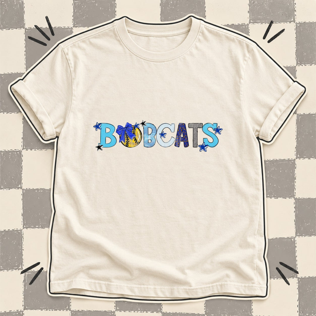 Bobcats Royal Blue Black White Mixed Doodle Softball Mascots – Mascot Colors DTF transfer mockup