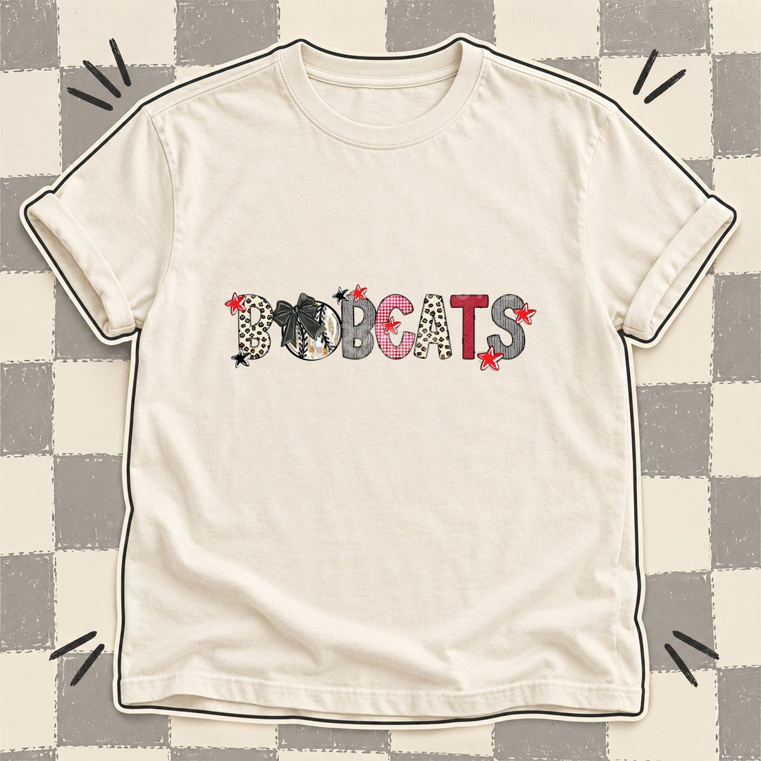 Bobcats Mixed Doodle Baseball Mascots – Stitched Ballpark DTF transfer mockup