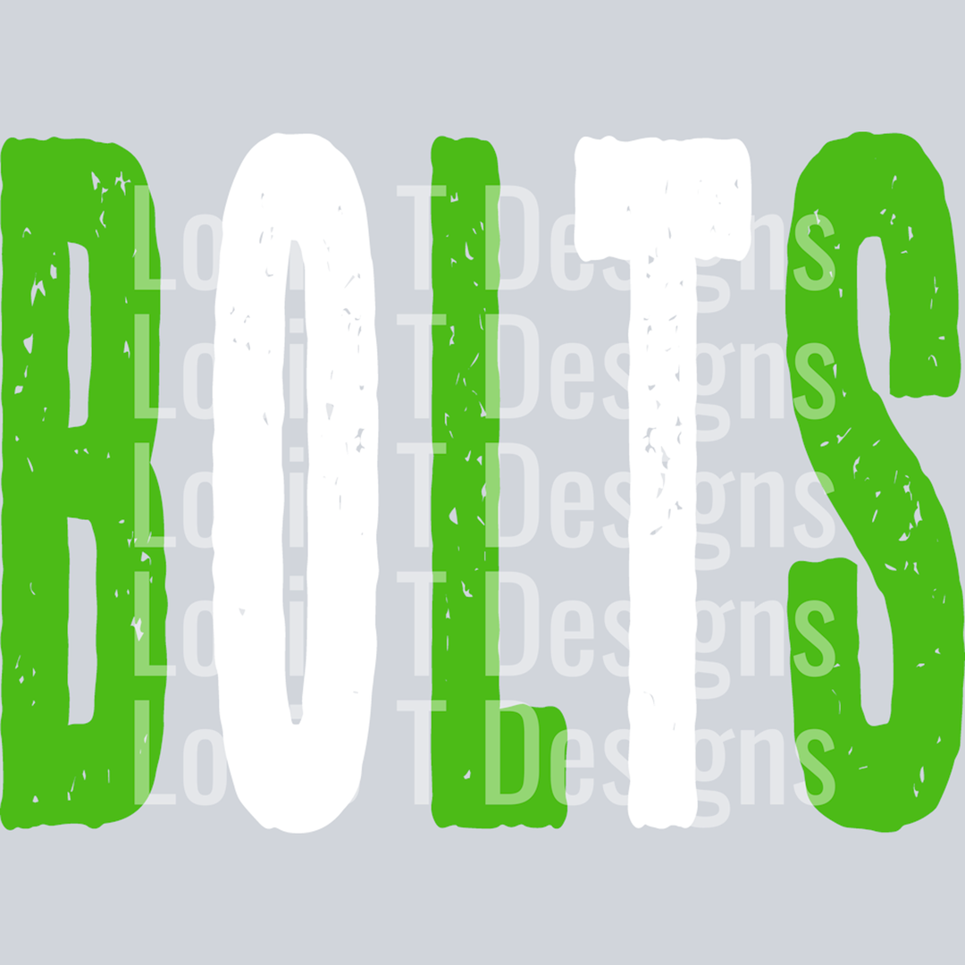 Bolts Grunge Mascot Oversized Kelly Green and White – DTF Transfer