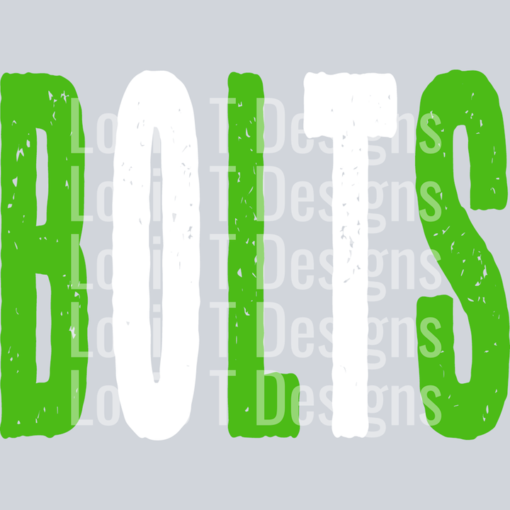 Bolts Grunge Mascot Oversized Kelly Green and White – DTF Transfer