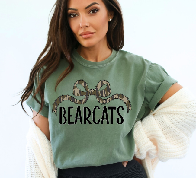 Bottomland Bearcats Wide Bow Black Font DTF transfer design – image 1