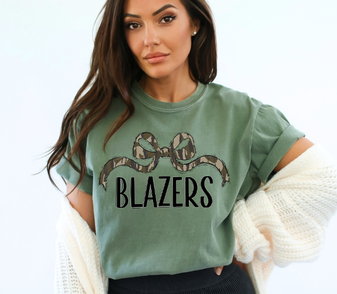 Bottomland Blazers Wide Bow Black Font DTF transfer design – image 1