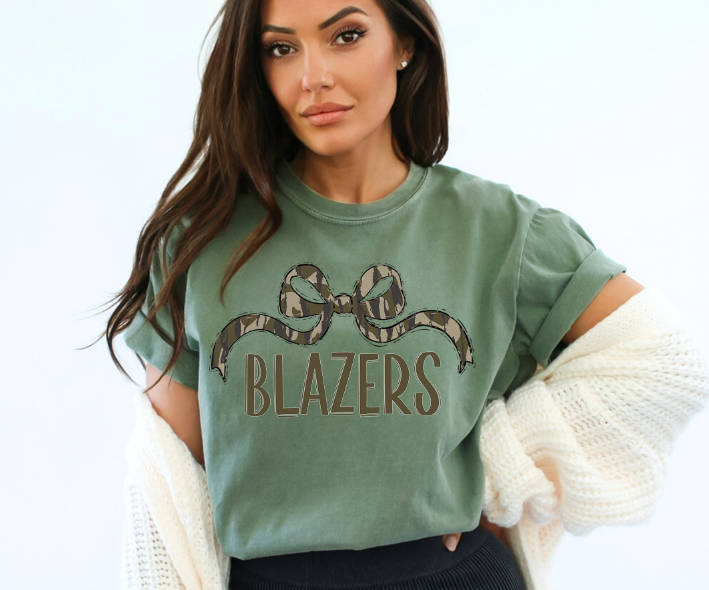 Bottomland Blazers Wide Bow Green Font DTF transfer design – image 1