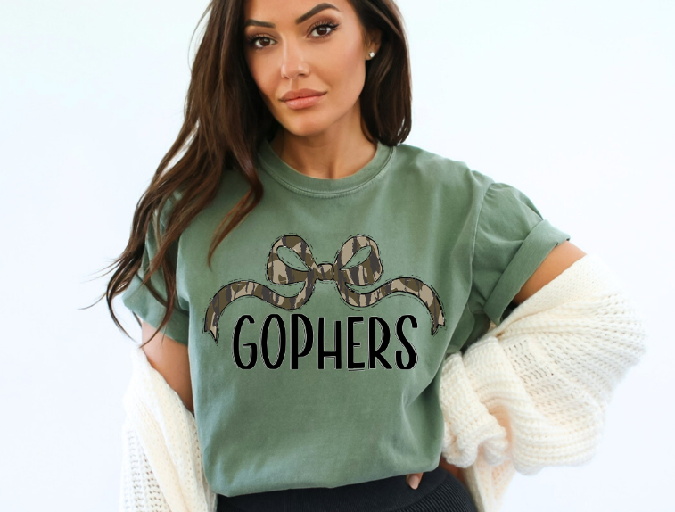 Bottomland Gophers Wide Bow Black Font DTF transfer design – image 1